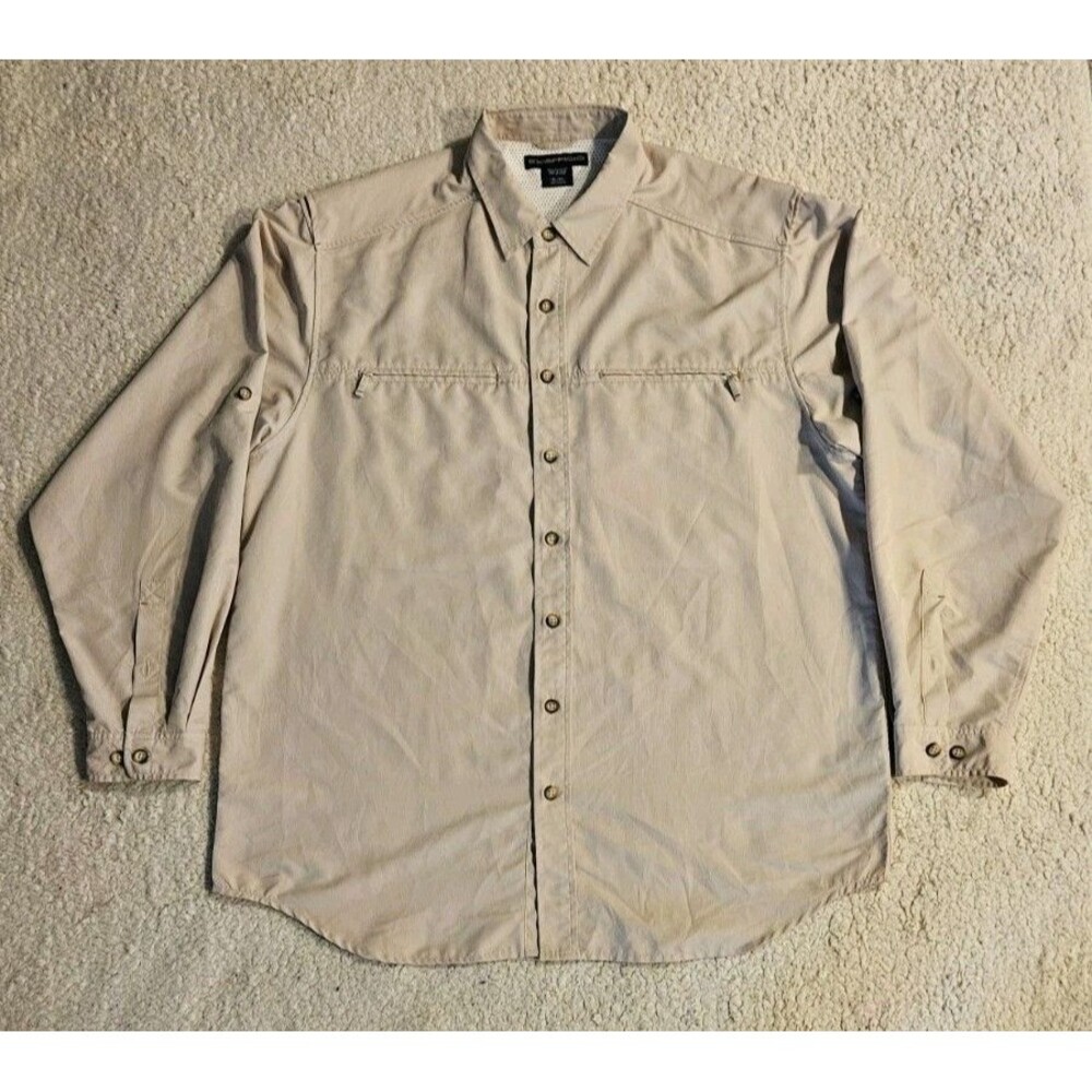 ExOfficio Mens XL Long Sleeve Button Up Shirt Tan Beige Vented Outdoor Hiking